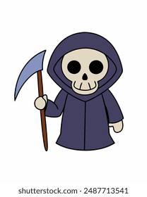 Halloween Grim Reaper Vector Art | Cute Grim Reaper Holding Scythe and Candy Basket | Halloween Clipart Illustration