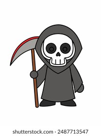 Halloween Grim Reaper Vector Art | Cute Grim Reaper Holding Scythe and Candy Basket | Halloween Clipart Illustration