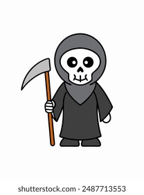 Halloween Grim Reaper Vektorgrafik | Netter grim Reaper Holding Sense und Süßigkeitskorb | Halloween Clipart Illustration