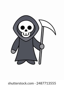 Halloween Grim Reaper Vektorgrafik | Netter grim Reaper Holding Sense und Süßigkeitskorb | Halloween Clipart Illustration