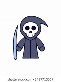 Halloween Grim Reaper Vector Art | Cute Grim Reaper Holding Scythe and Candy Basket | Halloween Clipart Illustration