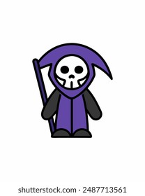 Halloween Grim Reaper Vector Art | Cute Grim Reaper Holding Scythe and Candy Basket | Halloween Clipart Illustration