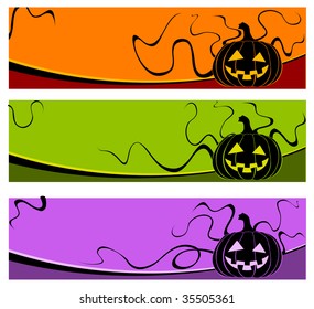 Halloween grimace pumpkin on color background, vector illustration