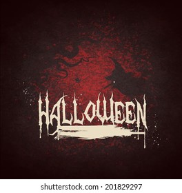 Halloween Grunge Background With Crow, Tree And Text
