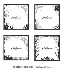 Halloween grunge frame with halftone dead tree and spider net