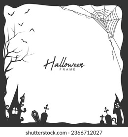 Halloween grunge frame with halftone dead tree and spider net