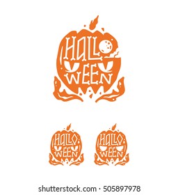 Halloween grunge pumpkin badge with bone lettering