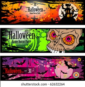 Halloween Grunge Style Banners With Horror Design Elements
