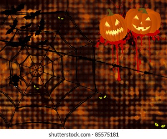 Halloween grungy Background with pumkins.