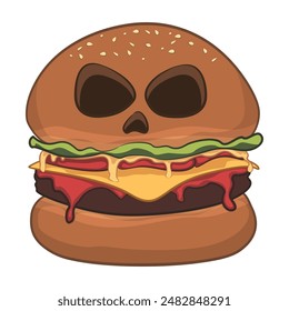 Halloween hamburger ghost horror night spooky cartoon vector, work of hand drawn