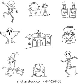 Halloween hand draw doodle flat vector illustration