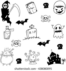 Halloween hand draw doodle set on white backgrounds