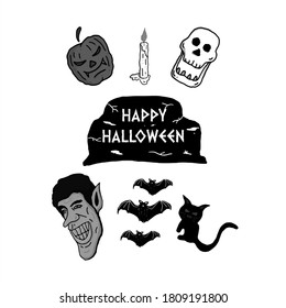 halloween hand drawing monocrom illustration