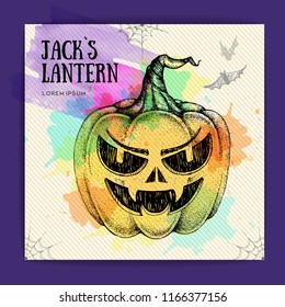 Halloween hand drawing pumpkin Jack Lantern vector illustration. Halloween greeting card