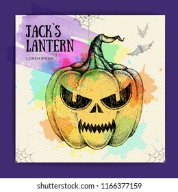 Halloween hand drawing pumpkin Jack Lantern vector illustration. Halloween greeting card