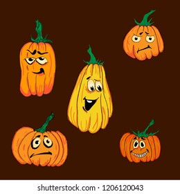 Halloween  hand drawing pumpkins set