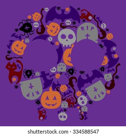 Halloween hand drawing set of elements. Full color