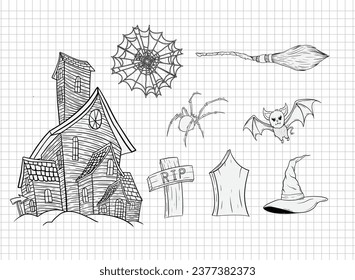 Halloween Hand Drawing Vector Set