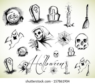 Halloween hand drawings vector collection