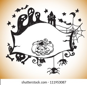 Halloween hand drawn background with place for text, vector