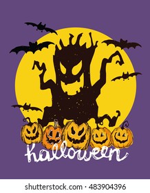 Halloween hand drawn characters and attributes doodle . Halloween Vector illustration.