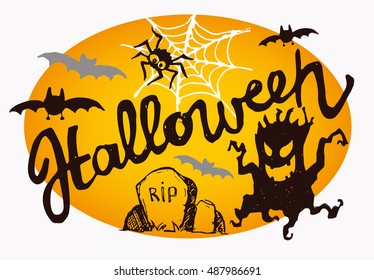 Halloween hand drawn characters and attributes doodle . Halloween Vector illustration.