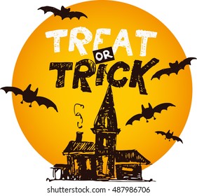 Halloween hand drawn characters and attributes doodle . Castle.Halloween Vector illustration.
