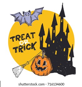 Halloween hand drawn characters and attributes doodle set. Vector illustration.