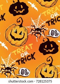 Halloween hand drawn characters and attributes doodle set. Halloween vector illustration. Vector illustration.