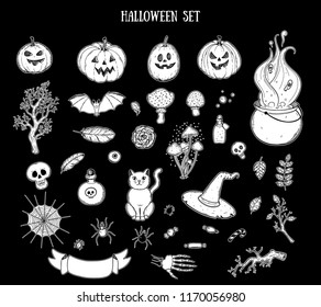 Halloween hand drawn collection. Vector illustration.