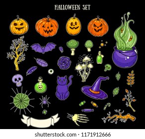 Halloween hand drawn collection. Hand drawn vector illustration. Halloween set.