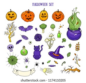 Halloween hand drawn collection. Hand drawn vector illustration. Halloween set.