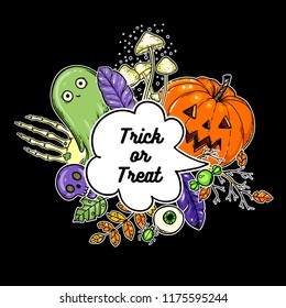 Halloween hand drawn collection. Vector illustration. Colored design template.