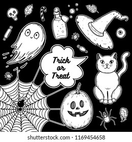 Halloween hand drawn doodle collection. Vector illustration.