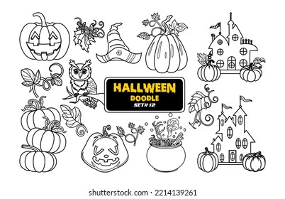 Halloween hand drawn doodle. Cute Halloween Digital Stamp Set.