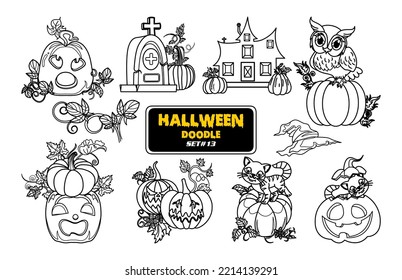 Halloween hand drawn doodle. Cute Halloween Digital Stamp Set.