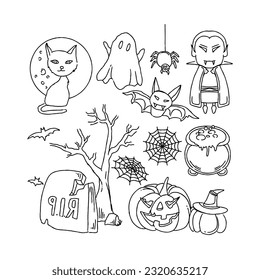 halloween hand drawn doodle illustrations vector set