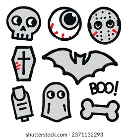 Halloween hand drawn doodle set.