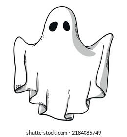 Halloween hand drawn element for coloring books. Ghost poster, print, card, sublimation, coloring page, etc. EPS 10