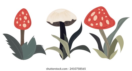 Halloween hand drawn Fly agaric. Flat vector illustration isolated on white background.