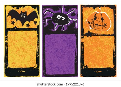 Halloween hand drawn  flyers, banners set, party design template for invitation and greeting card, with place for text. . Funny halloween poster, vector Illustrations 