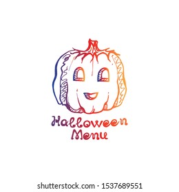 Halloween hand drawn gradient pumpkin with handwritten phrase isolated on white background. Inscription: Happy Halloween