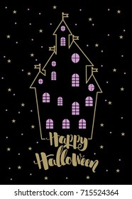 Halloween hand drawn greeting card with calligraphy quotes, words and phrases.
