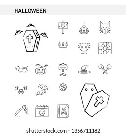 Halloween hand drawn Icon set style, isolated on white background. - Vector