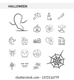 Halloween hand drawn Icon set style, isolated on white background. - Vector