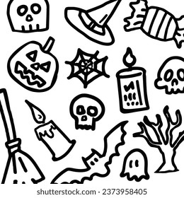 Halloween Hand Drawn Icon Set Isolated on a White Background