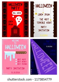 Halloween hand drawn invitation or greeting Cards set. Vector illustration.