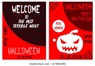 Halloween hand drawn invitation or greeting Cards set. Vector illustration.