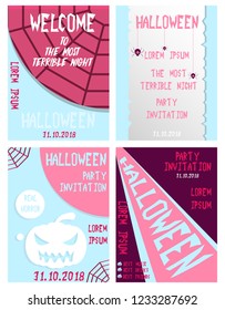 Halloween hand drawn invitation or greeting Cards set. Vector illustration.
