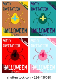Halloween hand drawn invitation or greeting Cards set. Vector illustration.